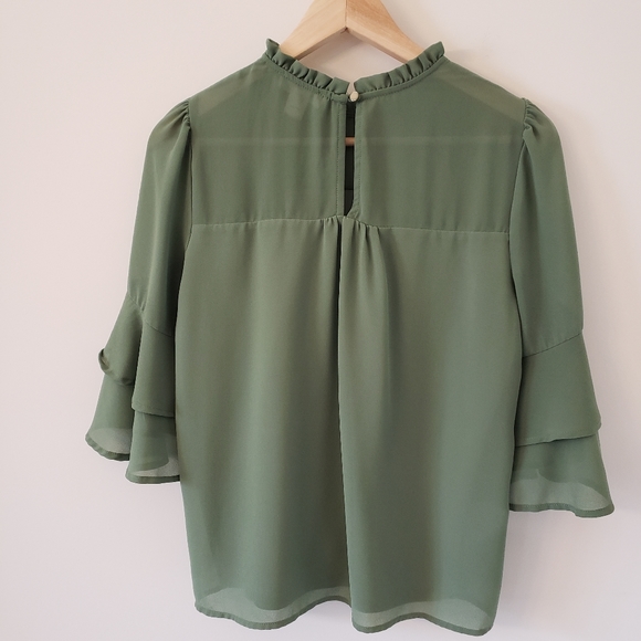 Montreau Green ruffle 3/4  sleeve Top Size M - Picture 3 of 11